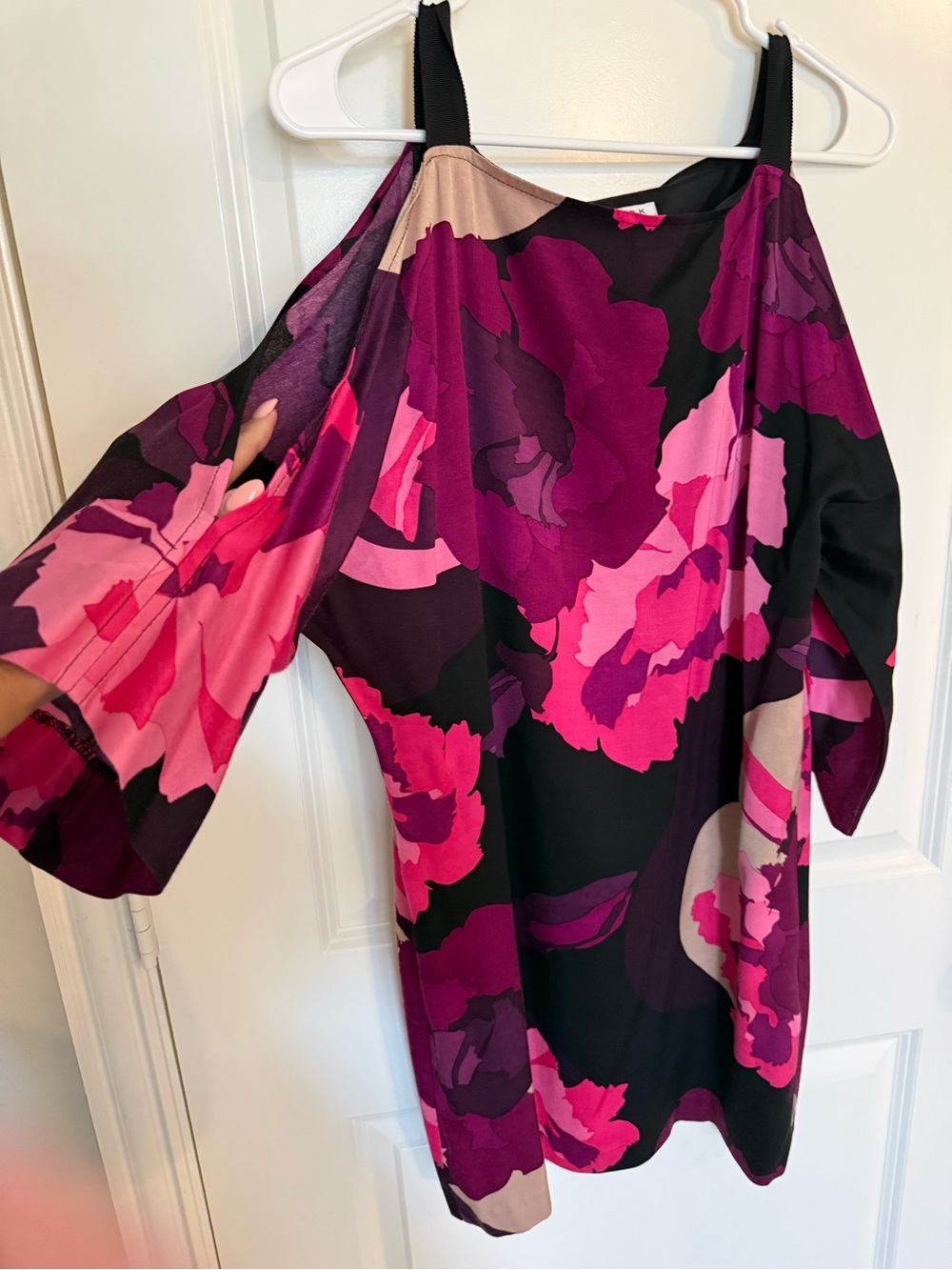 Trina Turk One-Shoulder Floral Dress in Pink, Magenta, Black and Beige